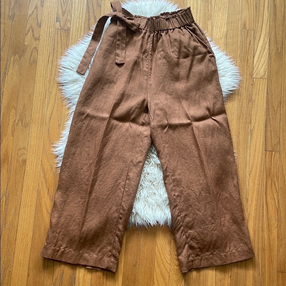 Linen Wide-Leg Pants with Side Tie Waist